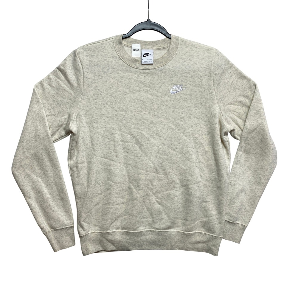 Nike Sweatshirt Mens Small Oatmeal Club Fleece Embroidered Logo Pullover